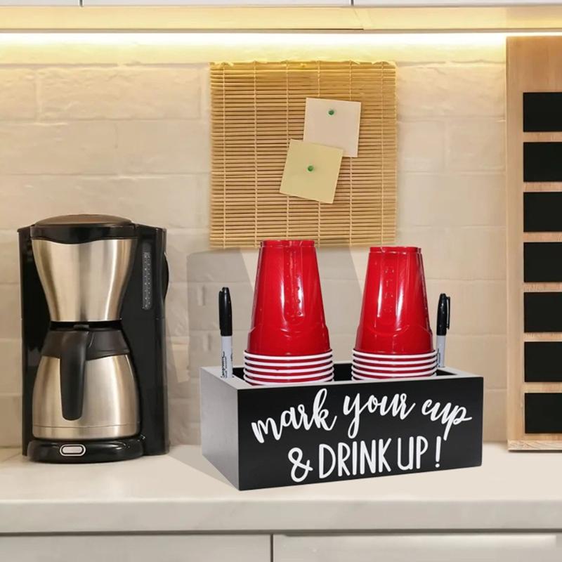 Wood Coffee Station Rack for Organizing Cups and Accessories Disposable Cup and Lid Organizer Wooden Storage Box