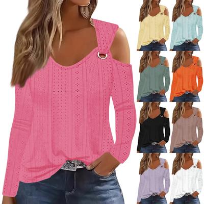 Women's Long Sleeved Loop Buckle Solid Color Slim Fit Top T-Shirt