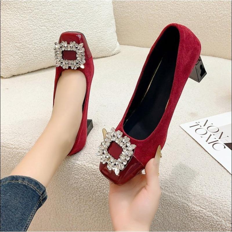 Fashion 2025 Casual Heels Square Toe Sexy Pump Chunky Sandals Basketball Platform Burgundy Straps Latest Retro