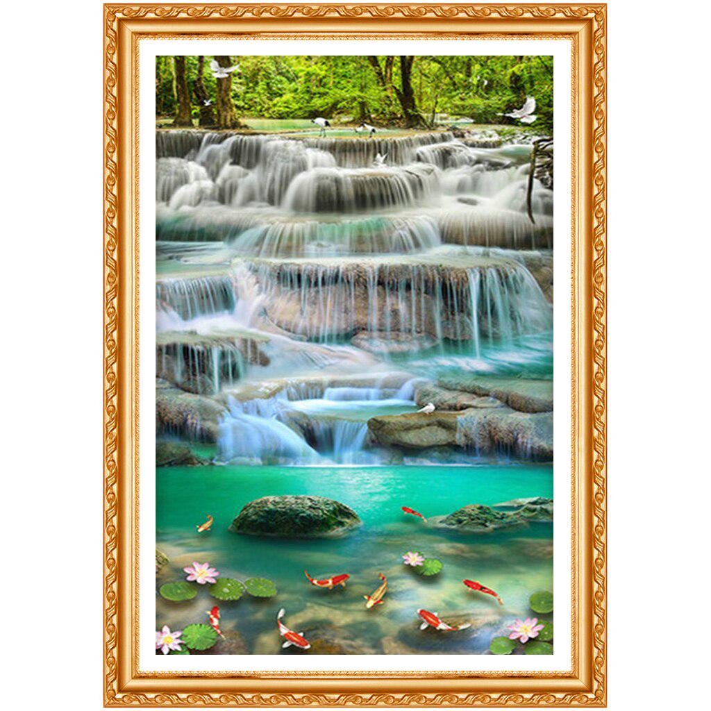 Broderi Naturlig Stream Fisk Naturbilde Full Runde Rhinestone Diamond Maleri Cross Stich