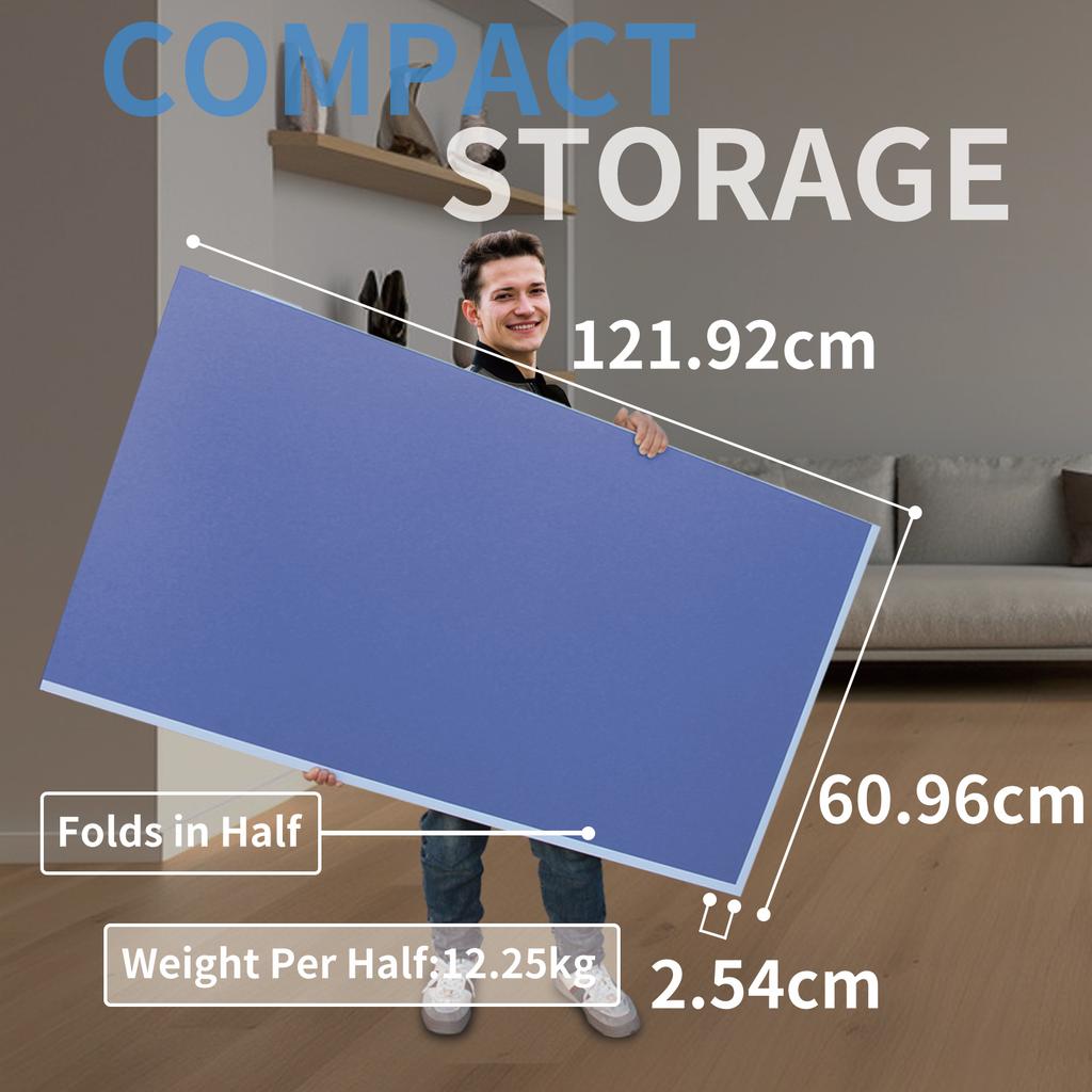 Table tennis table top, 243.84cm x 121.92cm, domestic use, foldable, portable, slip-resistant and wear-resistant, blue