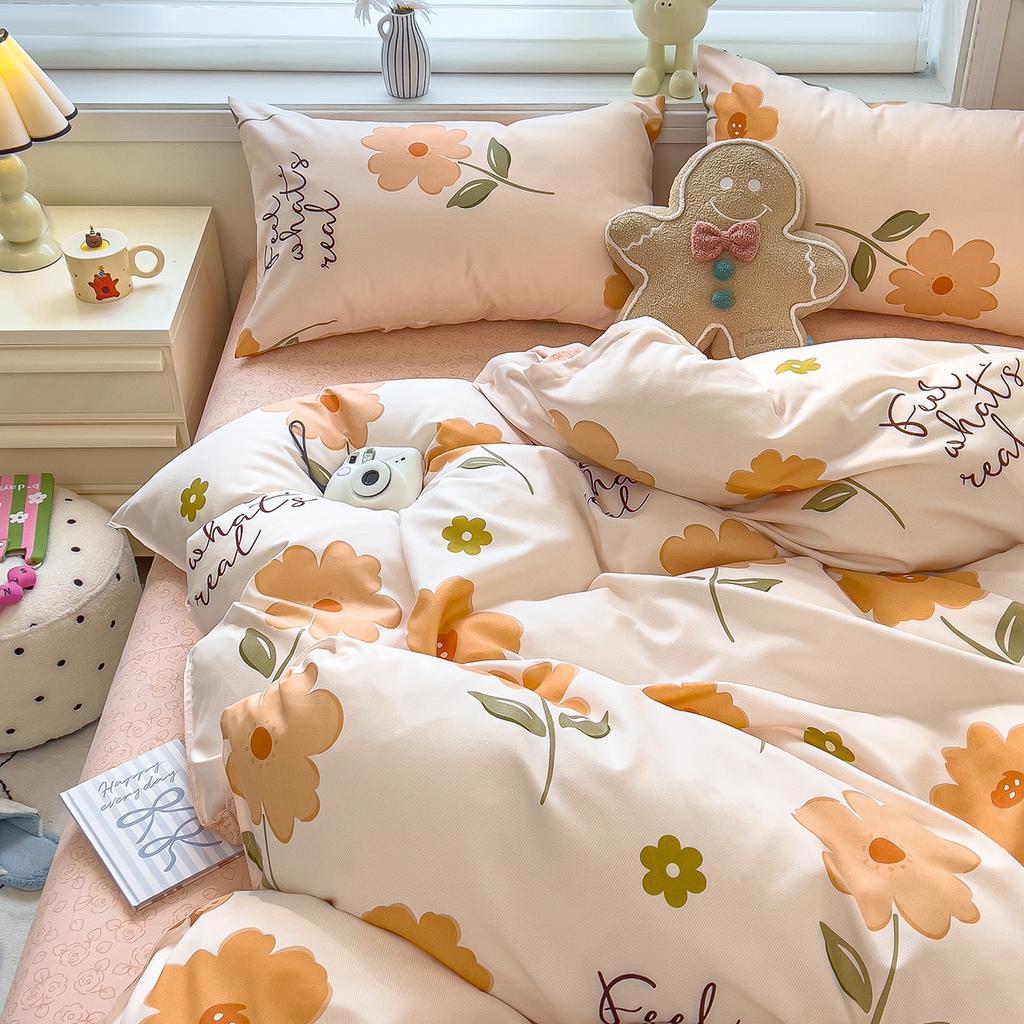 Thickened twill abraded four-piece set cartoon cute printed student dormitory bed sheet quilt set three-piece set