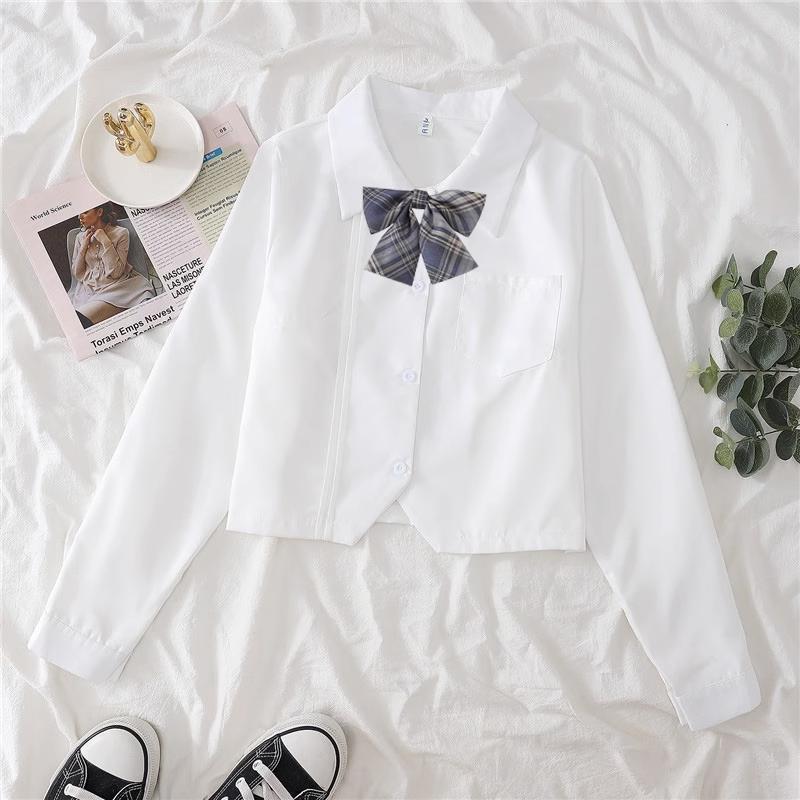 Early Autumn Women's Long-Sleeve White Japanese JK College Style Accordion Pleat Shirt