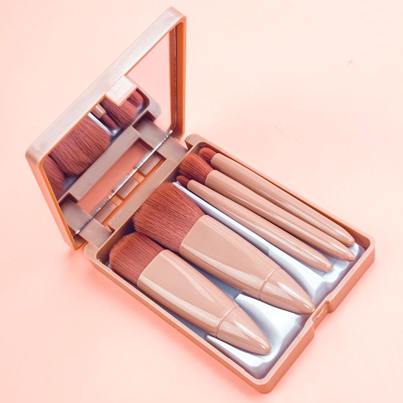 5-Piece Mini Mirror Makeup Brush Travel Set with Storage Box