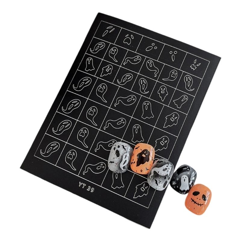 Nail Art Stickers Halloween Party Nail Designs With Spooky Skeleton Patterns Quick Apply Reusable Nail Decorations For Costume Event