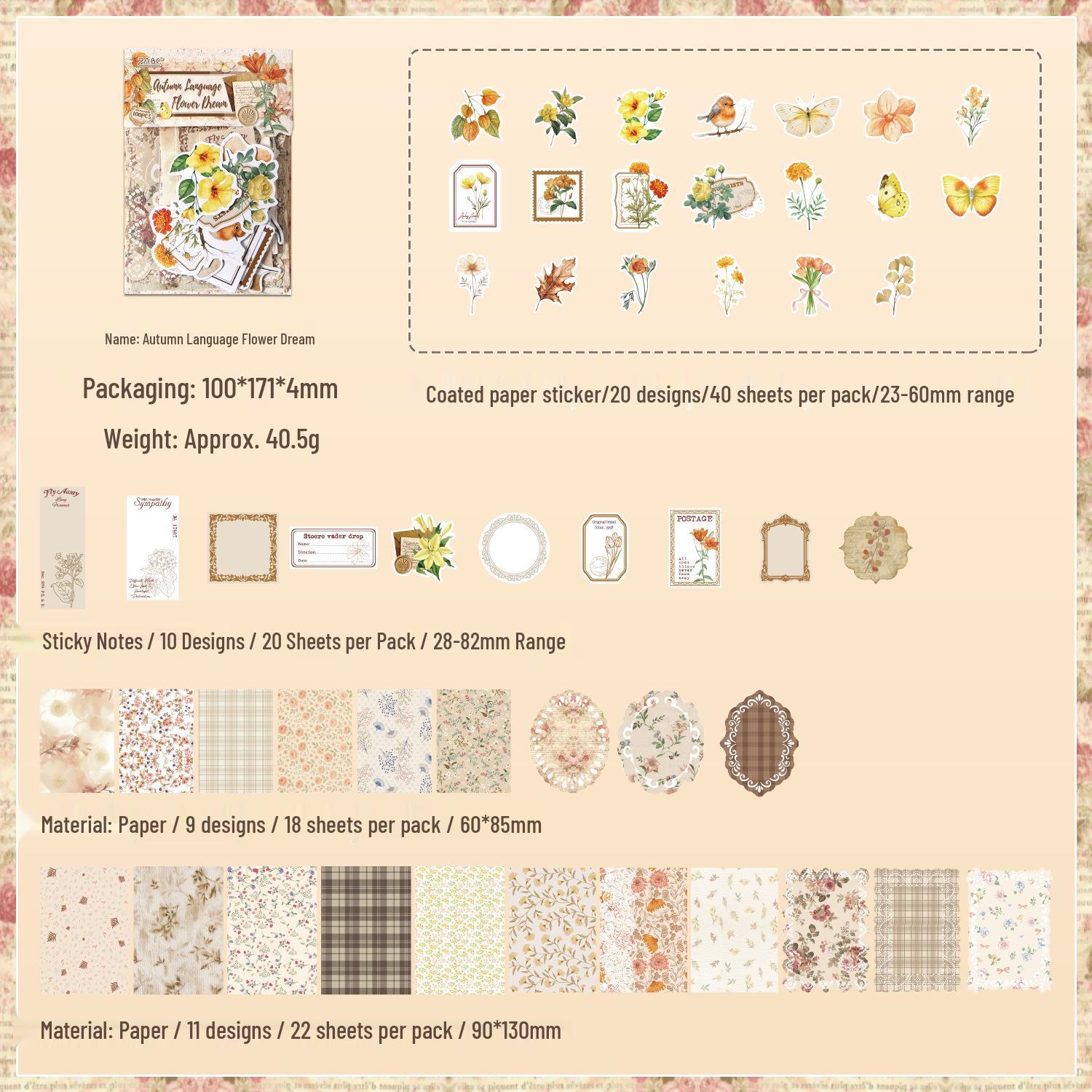 Yuezhen Floral Vintage Story Journal Stickers Pack - DIY Retro Sticker Set for Crafting and Journaling