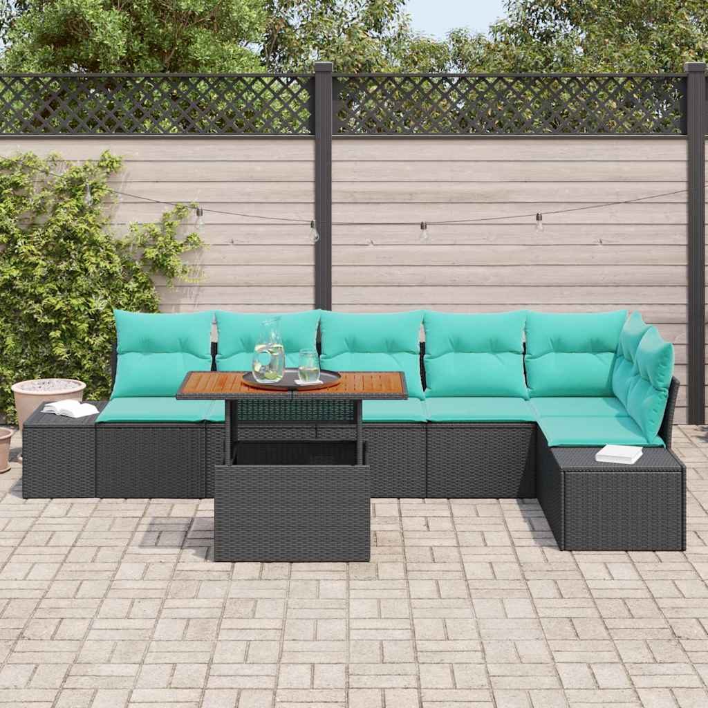 Garden Dining Set with Cushions 7 pcs Black and Teal