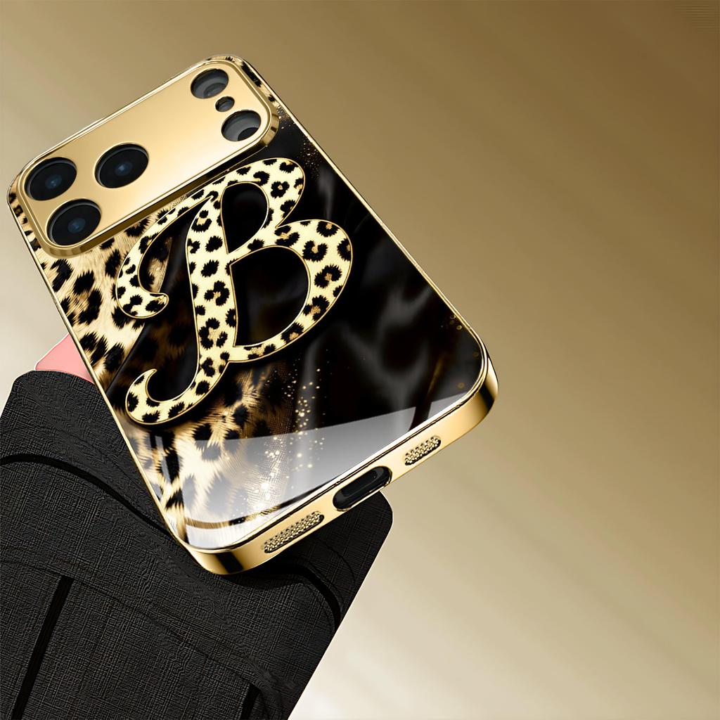 Unique Leopard print gold Luxurious High-end Phone Case Electroplated Glass PhoneCase for iPhone 17 16 15 14 13 12 11pm Pro Plus
