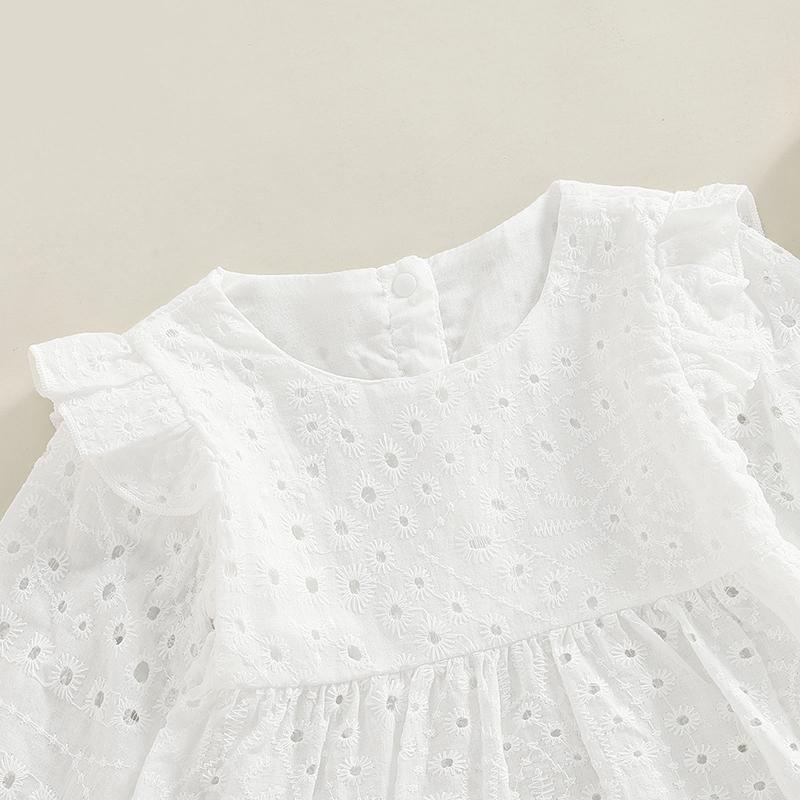 Toddler Baby Girls Clothes Set Solid Color Cutout Round Neck Long Sleeve T-shirt Tops and Elastic Casual Ruffle Shorts