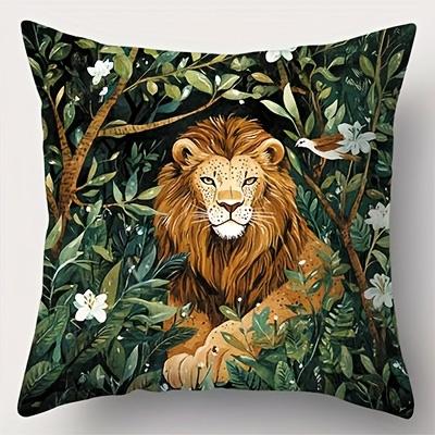 1/4 Stück Dschungel Wildtiere Kissenbezüge Tiger Löwe Elefant Leopard Tropische Pflanzen Dekorative Kissenhüllen