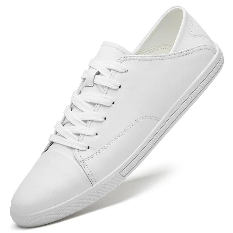 

2025 Summer Classic Men s lace up leather white shoes men s fashion casual wear-resistant shoes Wild Non-slip Board Shoe 36