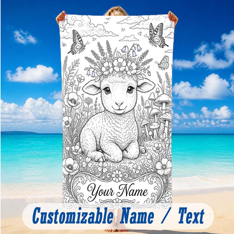 Floral Garden Theme Beach Towel Personalized Custom Name & Text Soft Quick Dry Beach Towel for Swimming Travel