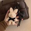 Cartoon Bunny Bow Key Chain Soft Plush Rabbit Doll Pendant Leather Heart Keyring  Hanging Ornaments
