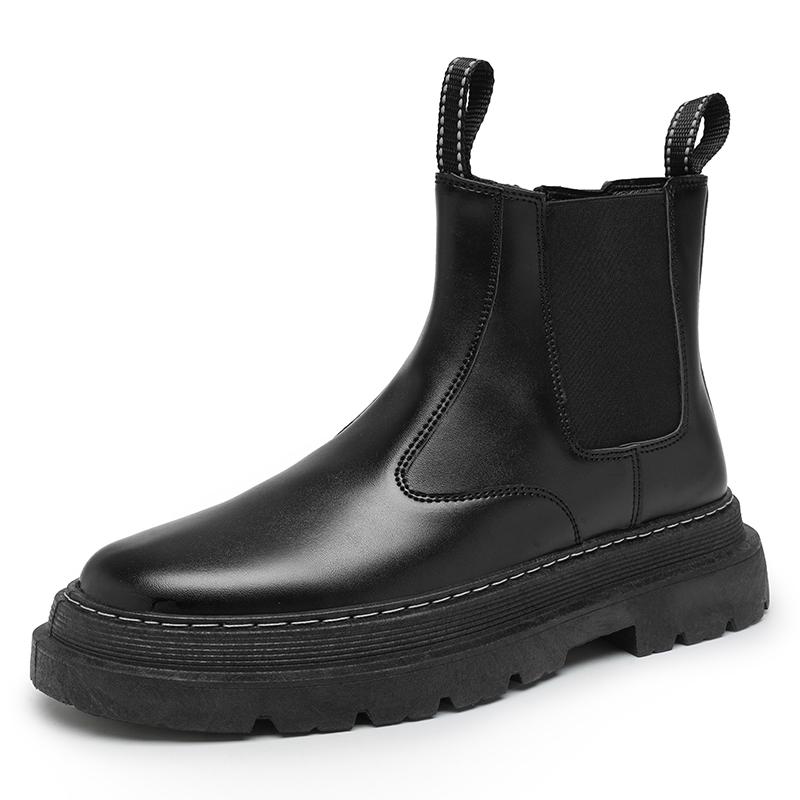 

Модные мужские ботинки челси из спилковой кожи 2024 года, ботильоны на платформе, мужские мотоциклетные ботинки с толстой подошвой, весенние мужские повседневные туфли на толстой подошве 44 чёрный