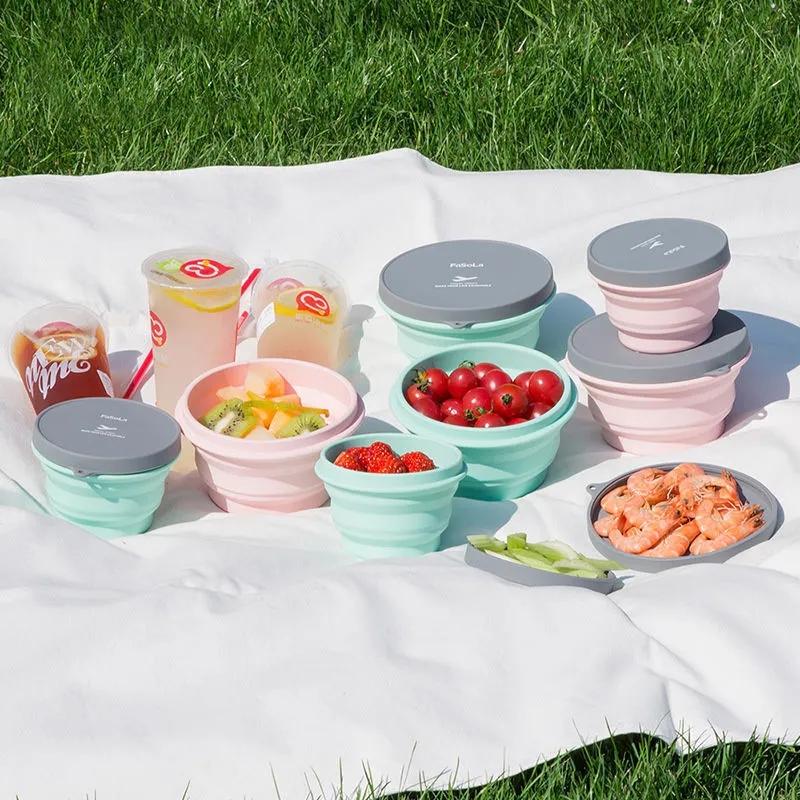 3Pcs Folding Camping Bowl Set Portable Silicone Kitchen Containers for Travel Outdoor Camping