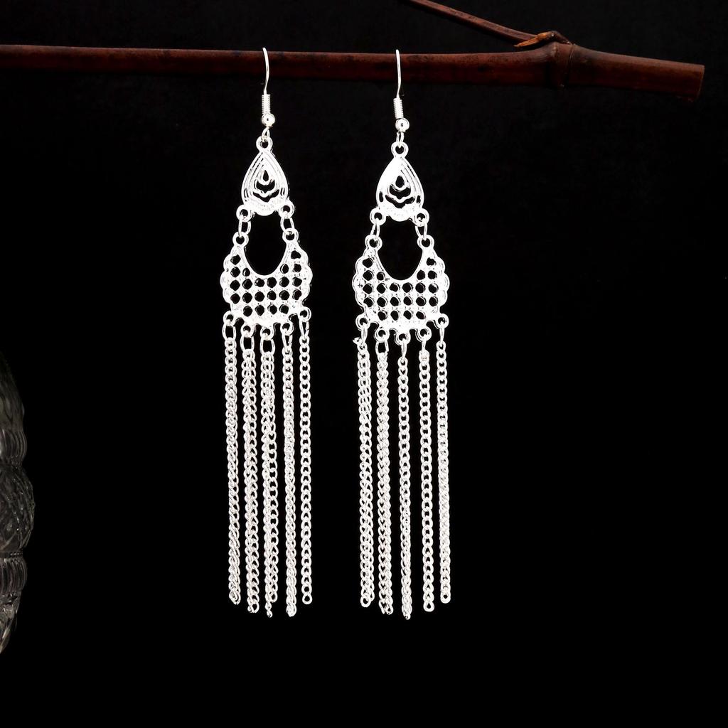Miao Silver Tassel Earrings: Ethnic Style, Fashionable Exaggeration, Light Luxury Design