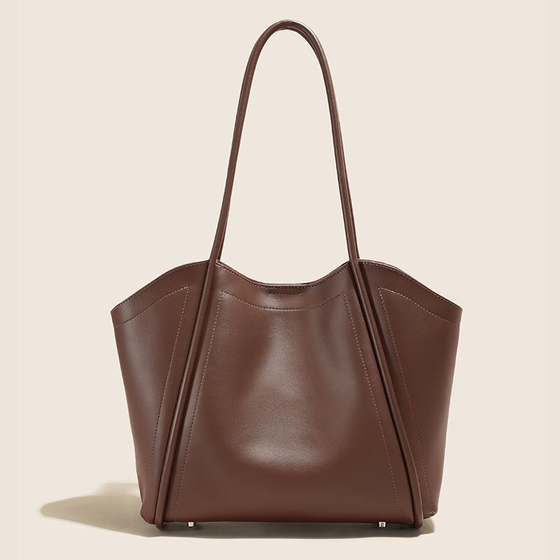 Women's Genuine Leather Solid Color Tote Bag Large Capacity Shoulder Bag for Daily Life Trendy Versatile All-match Commuting Bag