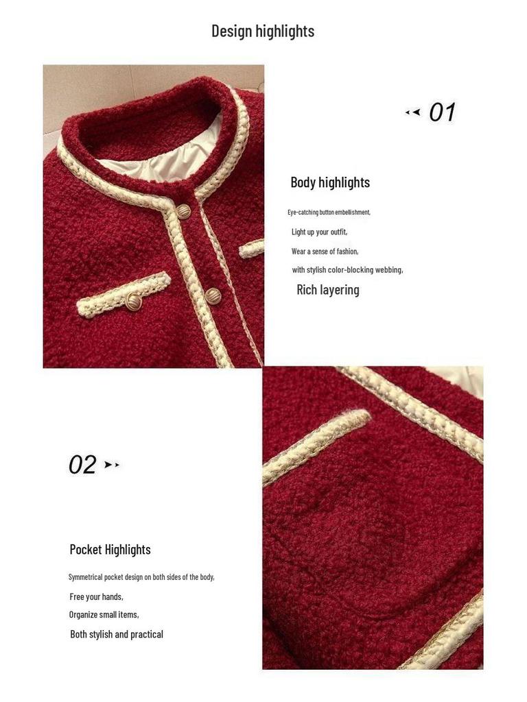 Rote Festliche 2025 Stilvolle Langarm Französisches Design Socialite Jacke für Damen