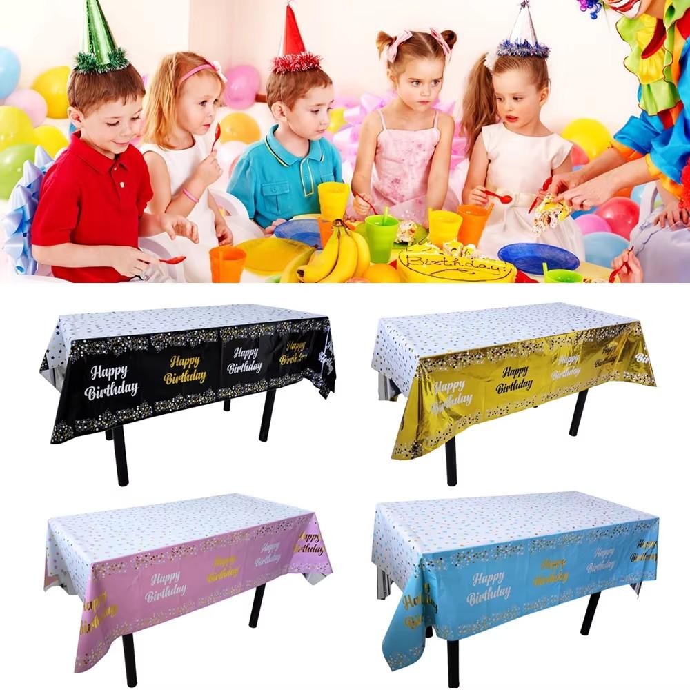 Happy Birthday Disposable Tablecloth Dot Star Printed Rectangle Desk Cloth Wipe Table Cover for Birthday Party Baby Shower Decor