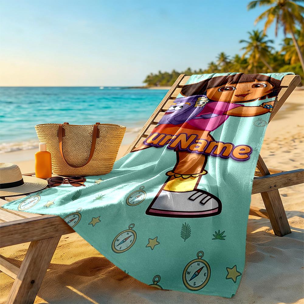 Dora Explorer Customize Text Beach Towel Quick-Dry Soft Microfiber Ideal for Travel Outdoor Swim Pool Yoga Surf Camping Hiking Gym Gift Holiday