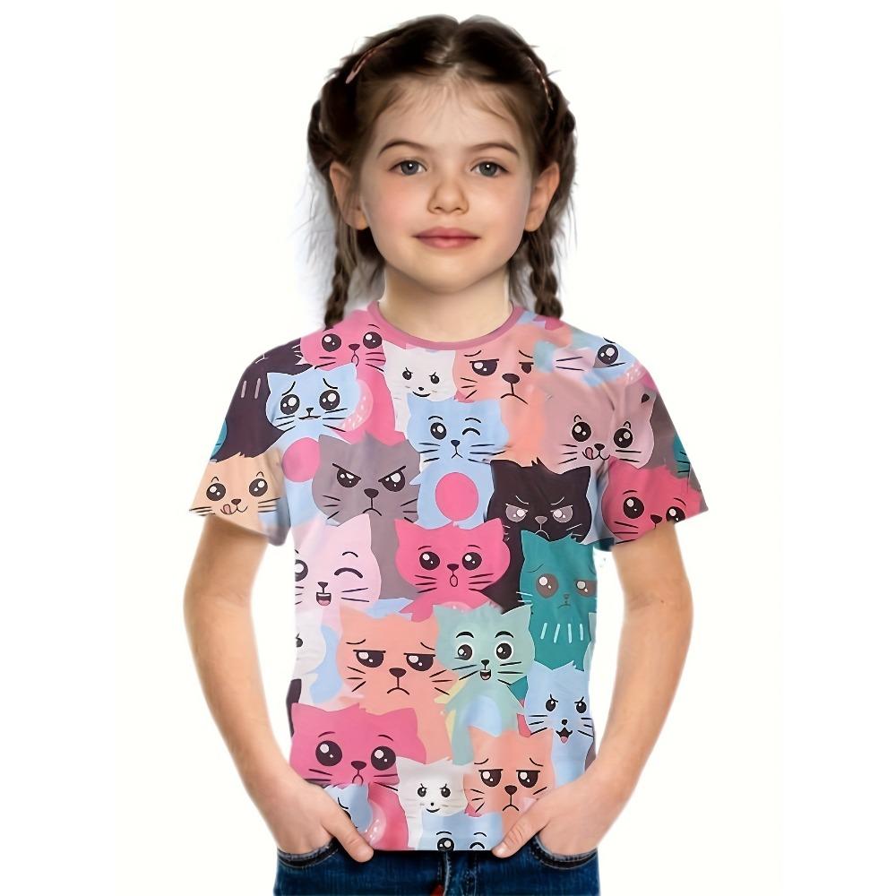 Children's Clothing Girl T-Shirt Short Sleeve Children Top Cartoon 3D Print Round Neck Kids Summer Clothes Casual Girls Clothes