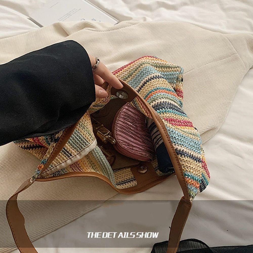 Beach Handbag Beach Bag Bohemian Style Raffia Shoulder Bag Trendy Weave Straw Bag  Summer
