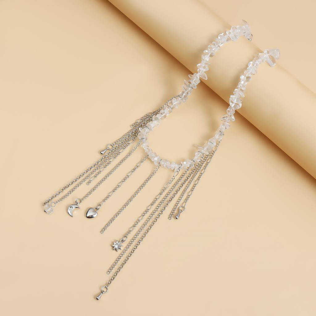 Jewelry Love Moon Tassel Element Clavicle Chain Sweet Cool Wind Crystal Natural Stone Necklace Female