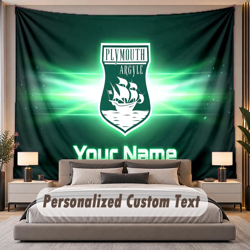 Custom Name Text Tapestry Plymouth Argyle FC Personalized Polyester Wall Tapestry For Bedroom And Room
