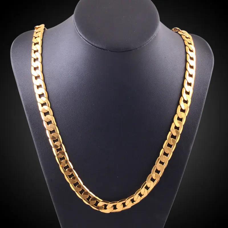 Pure Gold Color Chain Jewelry Chapado 24k Ouro 10mm Heavy Chain for Men 20 Man20, 22 , 24 , 26 , 28 , 30 45CM