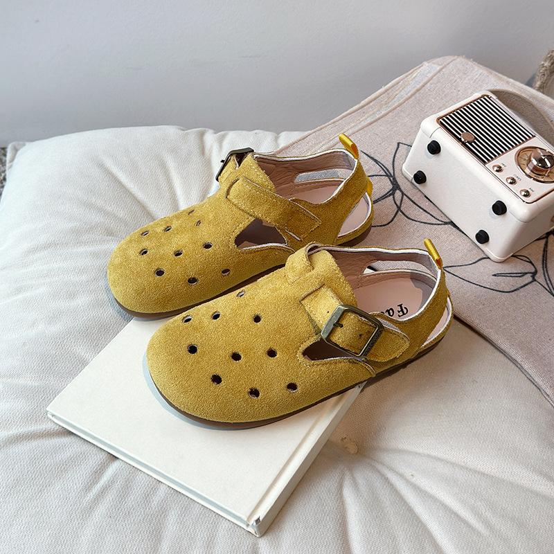 

Kids Sandals Soild Color Hollowed-out Boys Girls Beach Shoes Hook&loop 2025 Summer Children Beach Shoes Retro Soft Sole Ins 23 жёлтый