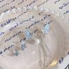 925 silver needle asymmetrical blue butterfly fringed earrings women's high-end temperament long pearl stud earrings ear jewelry