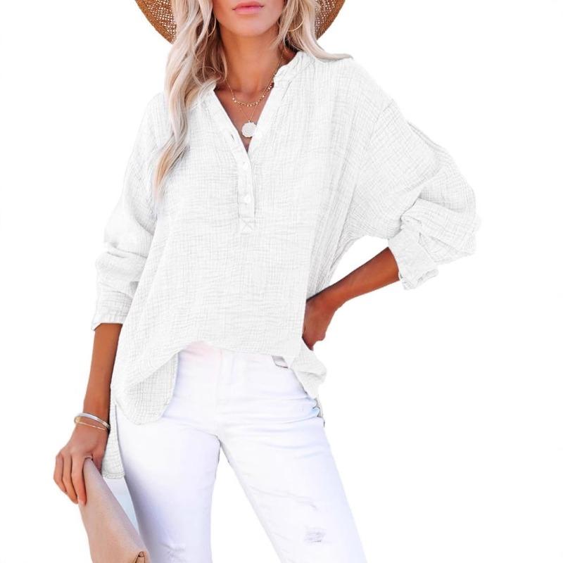 Women's Solid Color Single Breasted Long Sleeved Shirt Top