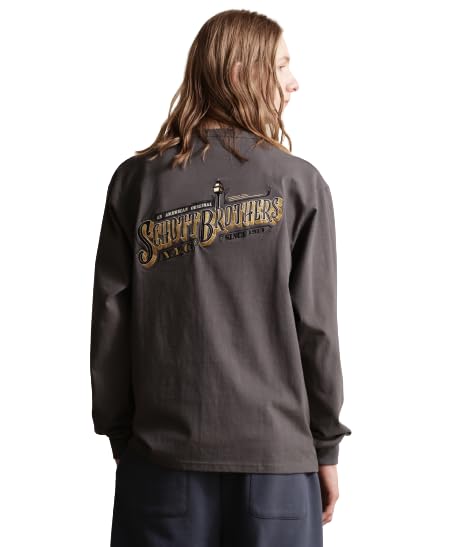 Schott LS T-SHIRT BARBER EMB  Barber Logo  Embroidered Long Sleeve T-Shirt, Men s XS, 410cm, Charcoal, 782-3230013