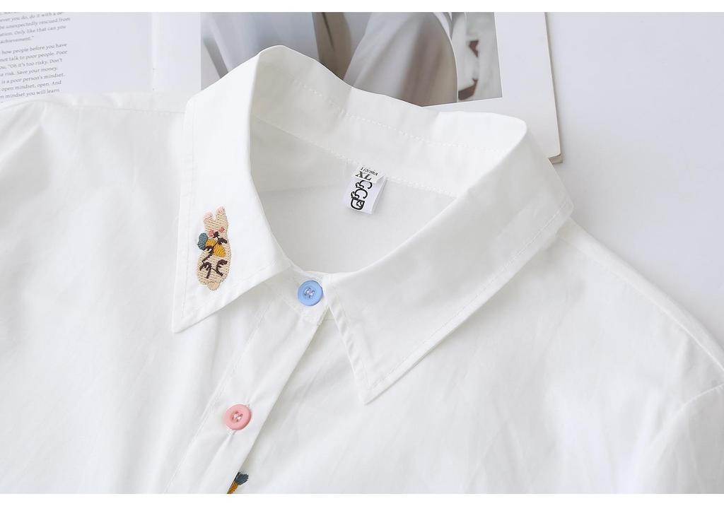 2026 Spring Plus Size Women's Cotton Long Sleeve Embroidered Shirt, Colorful Button Lapel Cardigan, Versatile Top 070