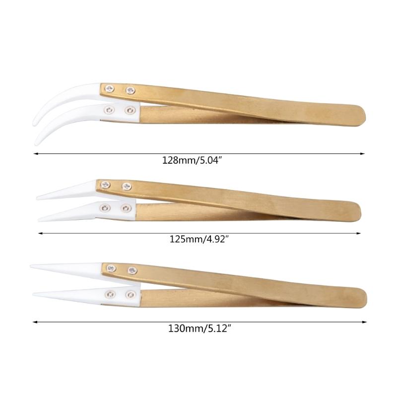 Pinzeta Průmyslové použití Reverzní pinzeta Keramické pinzety 1 sada Zakřivená rovná špička Vysoce přesné sklíčidlo 3ks