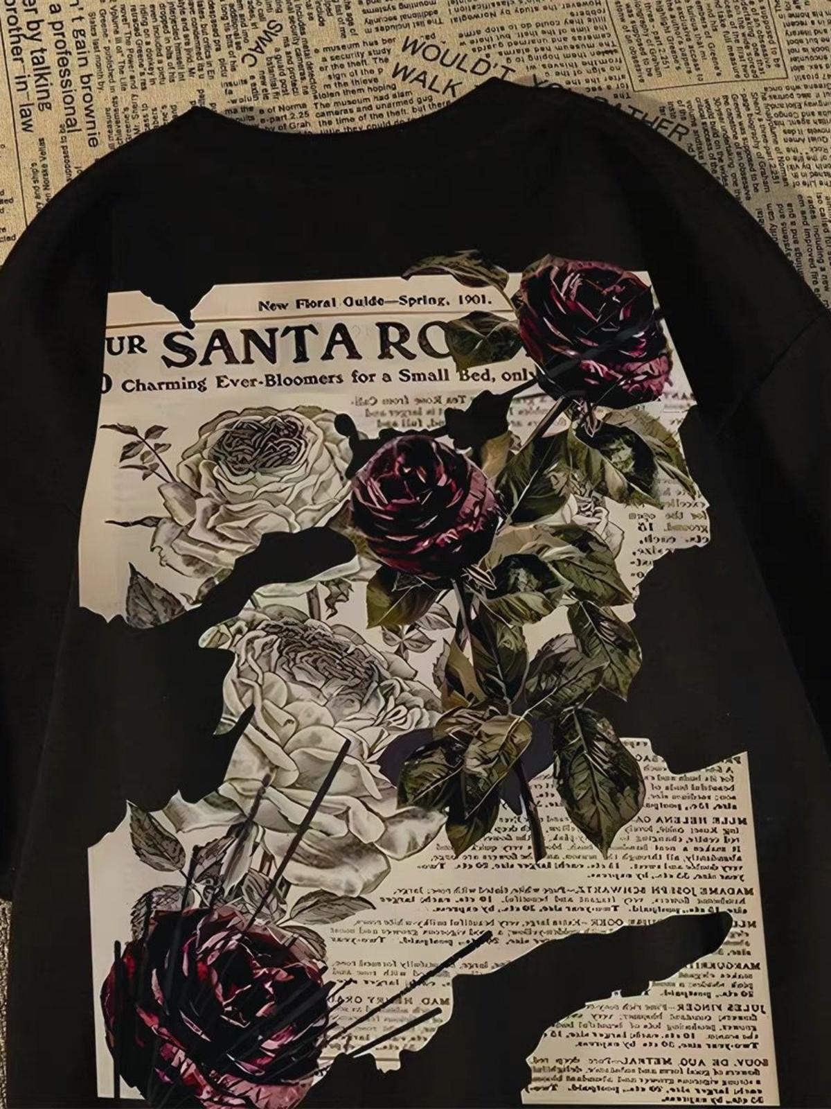 2025 Rose Shortsleeved American Retro Summer Adult Mens 100 Cotton Casual Street Loose Cool Fashion Soft Comfortable Tshirt S