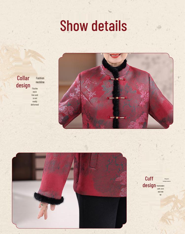 Women's Fur Velvet Winter Coat for Elderly Ladies