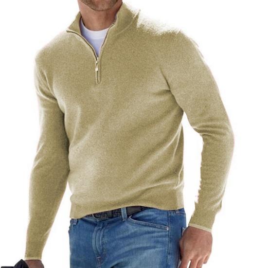 Erkekler Sonbahar Bahar Üst V Yaka Fermuar Standı Yaka Düz Renk Yumuşak Sıcak Kazak Elastik Rahat Erkek Günlük Gömlek