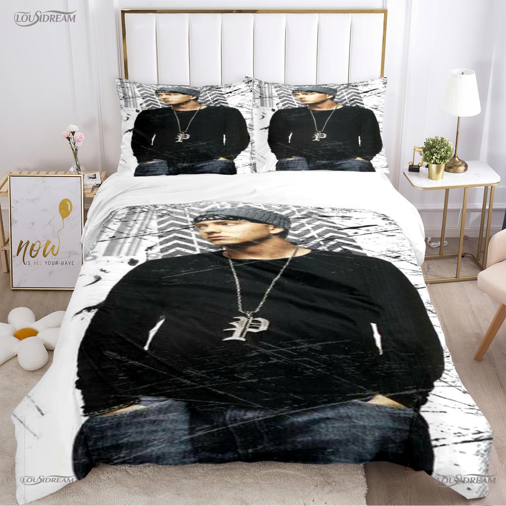 Eminem Cantante Hip-Hop Copripiumino Stagione Unica Matrimoniale Copripiumini e Federe per Adolescenti Singolo/Matrimoniale/Queen/King
