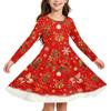Girls Christmas Print Long Sleeve Dress with Sleeves for Holiday Party and