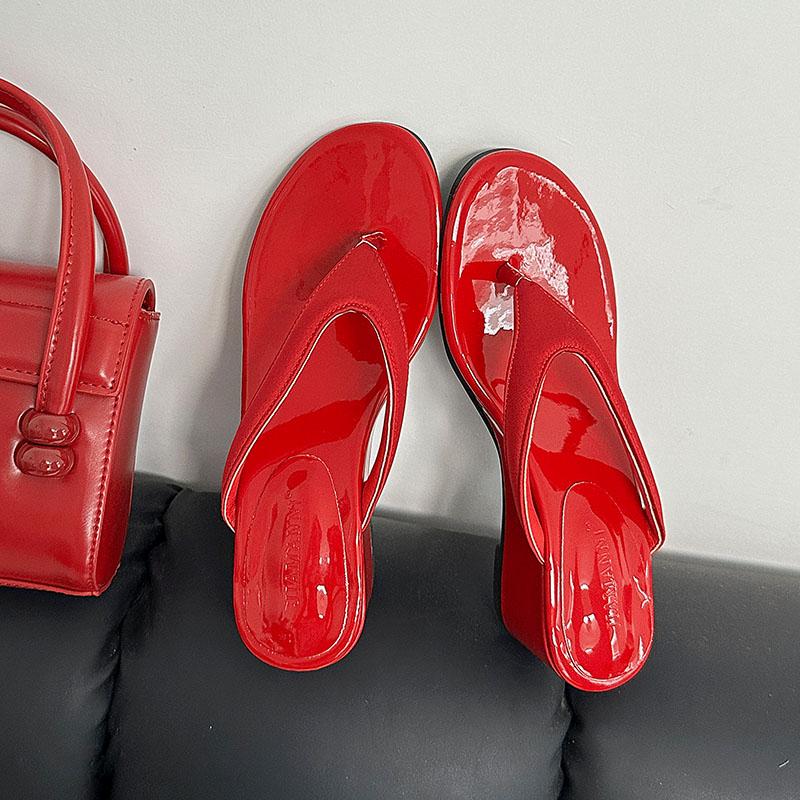 Fashion Round Toe Ladies Wedges Slippers Heeled Shoes Summer Beach Flip Flops Fashion Wedges Women Slippers Female Slides Sandals Pumps