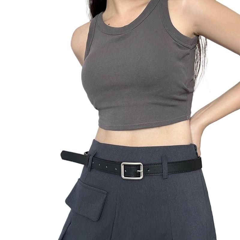 Fashionable Retro Women's Waist Belt Elegant Pu Material Versatile Square Buckle