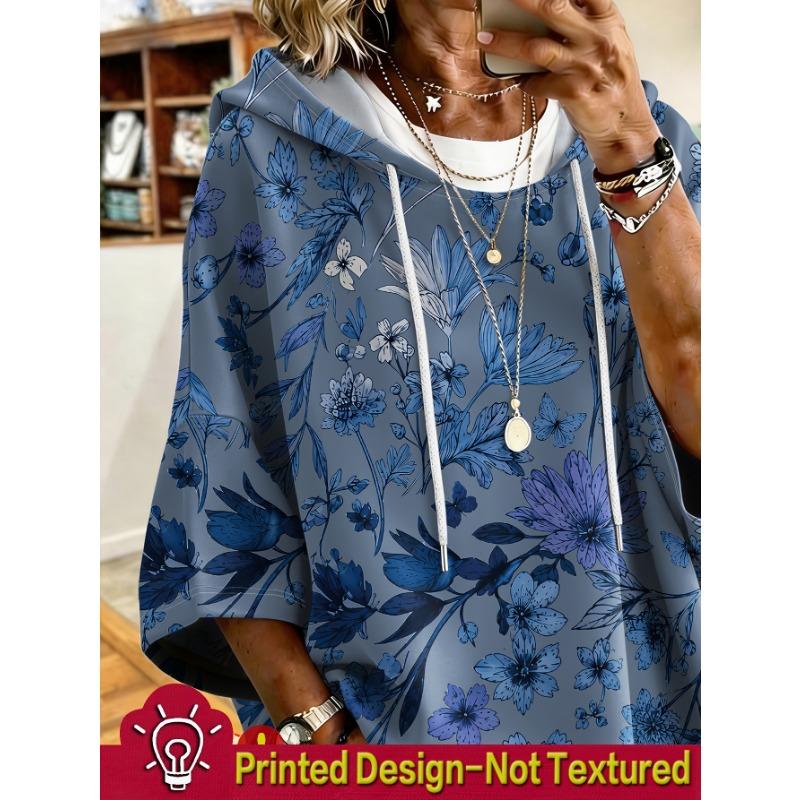 Sudadera con capucha de talla grande para mujer, sudadera con capucha impresa de talla grande para mujer - Moderna y versátil