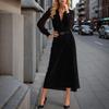 French Elegant Black Mesh Long Sleeve Waist-Cinching Slim Dress for Women