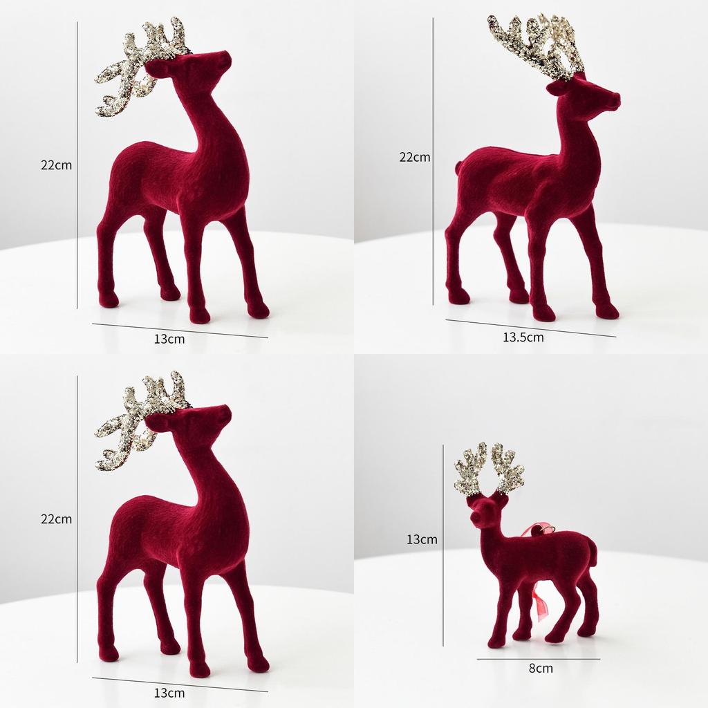Stunning Christmas Reindeer Ornament Sparkling Burgundy Velvet Decorative Accent For Holiday Trees