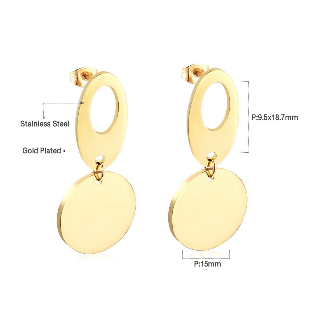 Geometric Stud Earrings Round Triangle Fringed Earrings Stainless Steel Plated 18K Gold Earrings