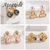 Atoztide New Fashion Shiny Zircon Earring for Women Stainless Steel Trendy Gold Color Statement Stone Stud Earring Jewelry Gift