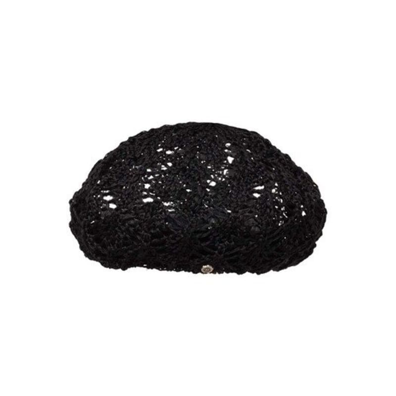 Brown Hat Crochet Knit Beret - Black