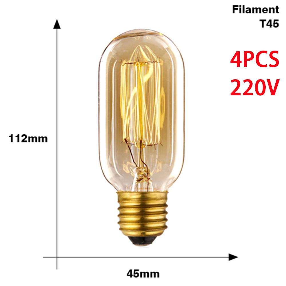 4Pcs Dimmable Retro Edison Light Bulb E27 AC220V 40W Vintage Industrial Decor Filament Bulb Lamps A19 ST64 T10 T45 G80 G95 G125