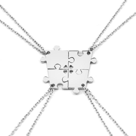 4Pcs Interlocking Jigsaw Puzzle Pendant Chain Necklace Family Best Friends Gift